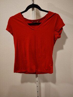 SO Junior's V-Neck Short Sleeve Top Size XL Red Stretch Y2K Cotton Spandex